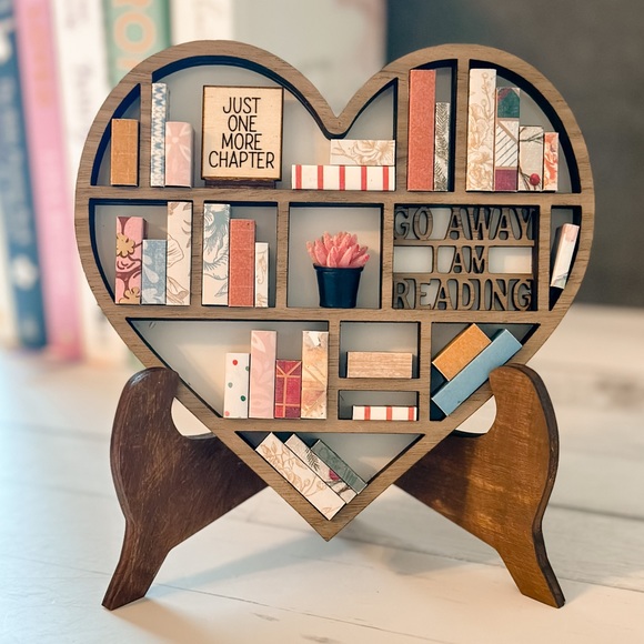 Mini Bookshelf, 3-D Wood Mini Bookshelf, Heart Bookshelf - Picture 2 of 4